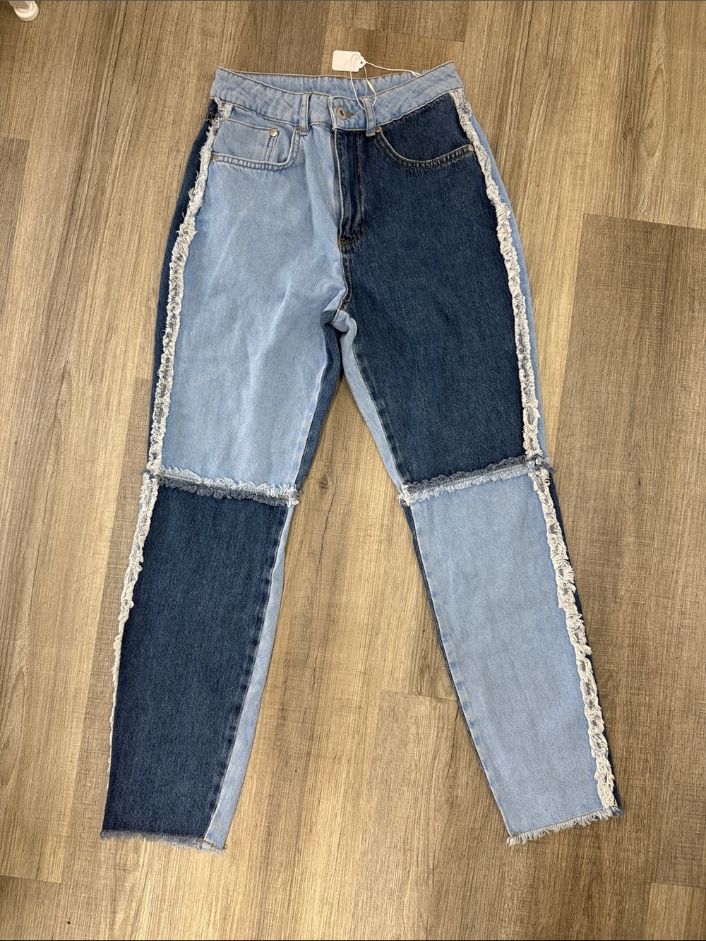 Two-Tone Blue Jeans with distressed detail